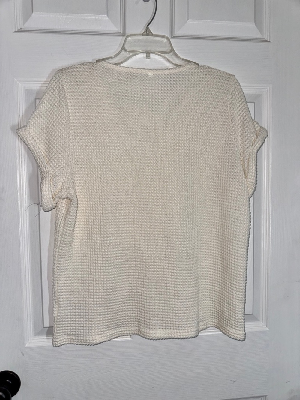 Women's Cream Crochet-Detail Short Sleeve Knit Top - Picture 8 of 8